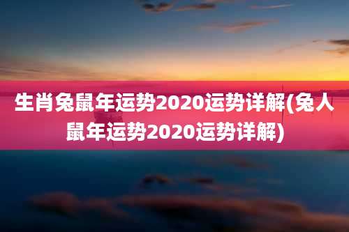 生肖兔鼠年运势2020运势详解(兔人鼠年运势2020运势详解)