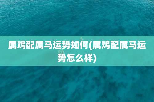 属鸡配属马运势如何(属鸡配属马运势怎么样)