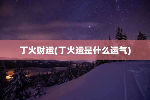 丁火财运(丁火运是什么运气)